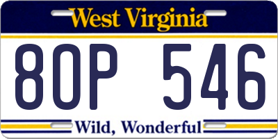 WV license plate 8OP546