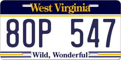 WV license plate 8OP547