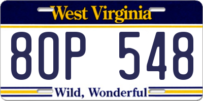 WV license plate 8OP548