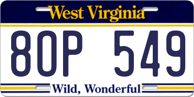 WV license plate 8OP549