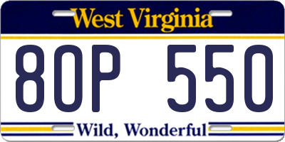 WV license plate 8OP550