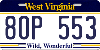 WV license plate 8OP553