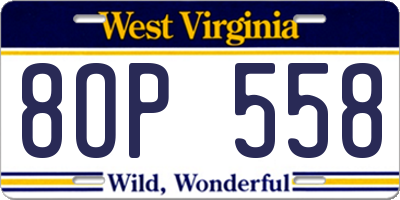 WV license plate 8OP558
