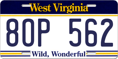 WV license plate 8OP562