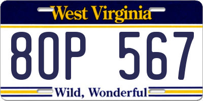 WV license plate 8OP567