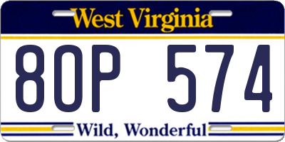 WV license plate 8OP574