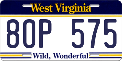 WV license plate 8OP575