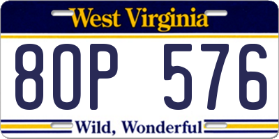 WV license plate 8OP576