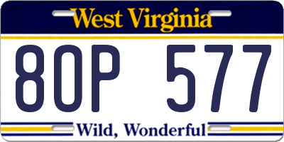 WV license plate 8OP577