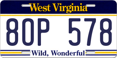 WV license plate 8OP578