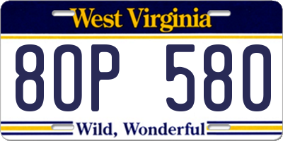 WV license plate 8OP580
