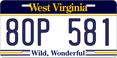 WV license plate 8OP581