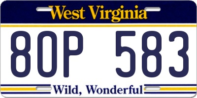 WV license plate 8OP583