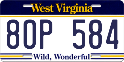 WV license plate 8OP584