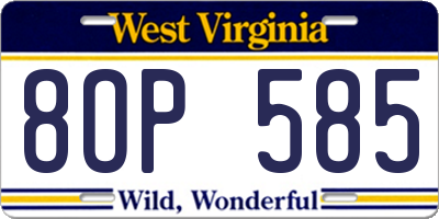 WV license plate 8OP585