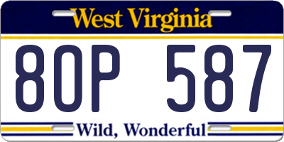 WV license plate 8OP587