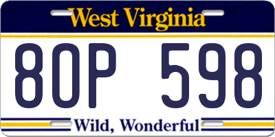 WV license plate 8OP598