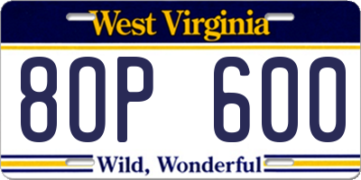WV license plate 8OP600