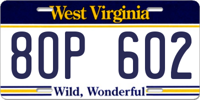 WV license plate 8OP602