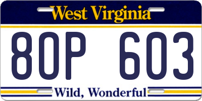 WV license plate 8OP603