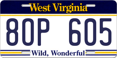 WV license plate 8OP605