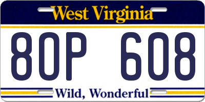 WV license plate 8OP608