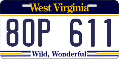 WV license plate 8OP611