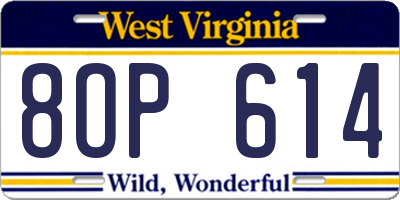 WV license plate 8OP614