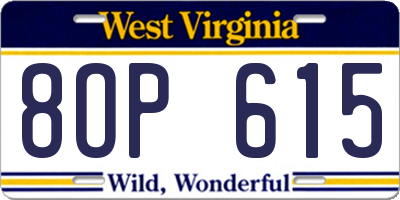 WV license plate 8OP615