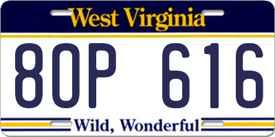 WV license plate 8OP616