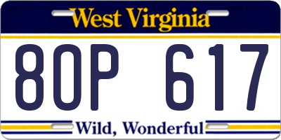 WV license plate 8OP617