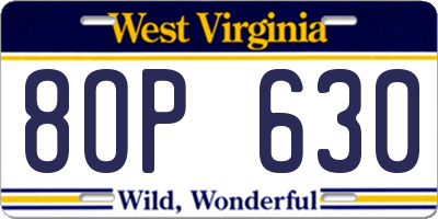 WV license plate 8OP630