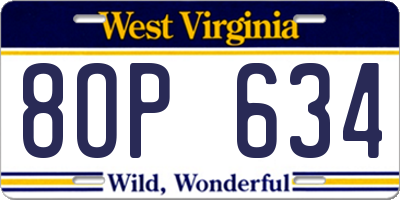 WV license plate 8OP634