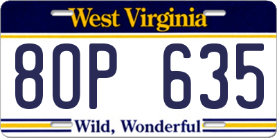 WV license plate 8OP635