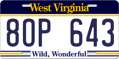 WV license plate 8OP643