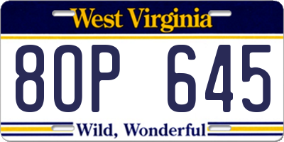WV license plate 8OP645