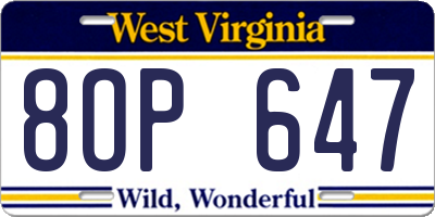 WV license plate 8OP647