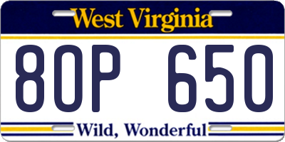 WV license plate 8OP650