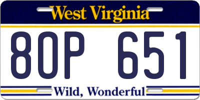 WV license plate 8OP651