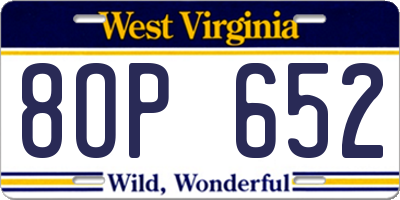 WV license plate 8OP652
