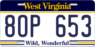 WV license plate 8OP653