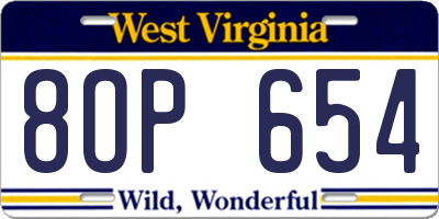 WV license plate 8OP654