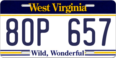 WV license plate 8OP657