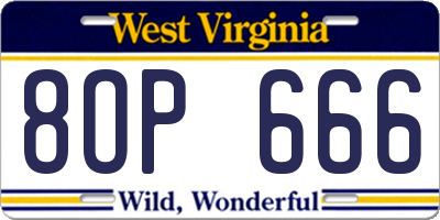 WV license plate 8OP666
