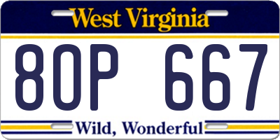 WV license plate 8OP667