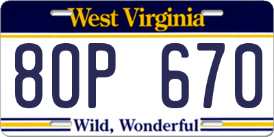 WV license plate 8OP670