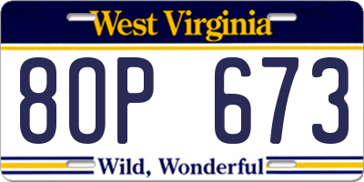 WV license plate 8OP673
