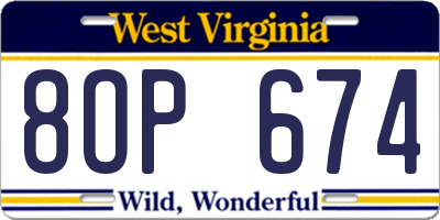 WV license plate 8OP674