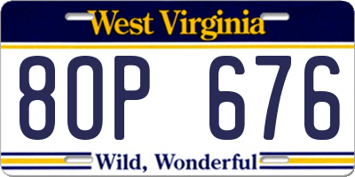 WV license plate 8OP676