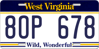 WV license plate 8OP678